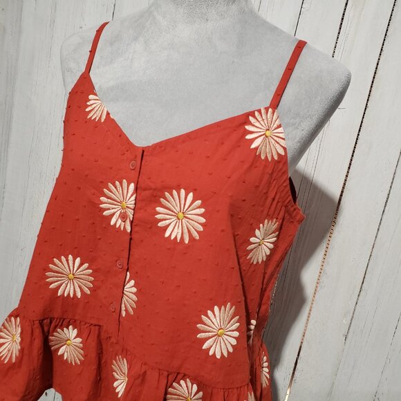 NEW Loft M Red Orange Embroidered Peplum Tank Top Cottage Boho Coastal Artsy Y2K - Picture 2 of 6
